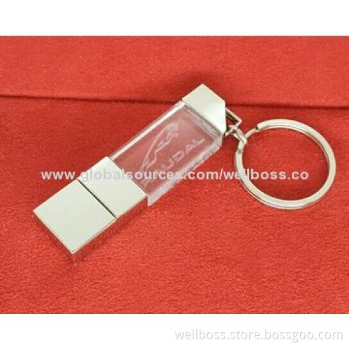 Crystal USB Flash Drives with Keychain, Customized Packaging Types/Logos Accepted, 256MB to 32GBNew